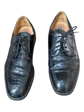Adolfo Black Textured Leather Lace-Up Oxfords Size 14W